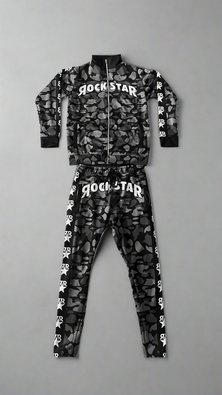 Mens Black Camo Tracksuit